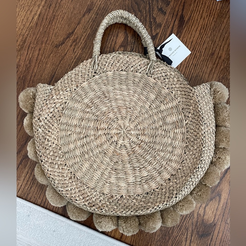 Wicked boheme Natural Straw raffia Circle Tote Bag nwt